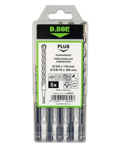 Набор буров SDS-plus V PLUS 5шт, 2-cutting (240400): Набор буров SDS-plus (5,6х110 мм; 6,8,10х160 мм) в Москве