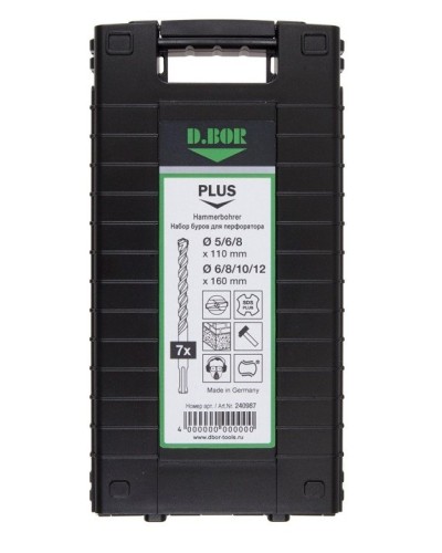 Набор буров SDS-plus V PLUS 7шт, 2-cutting (240987). Набор буров SDS-plus (5,6,8х110 мм; 6,8,10,12х160 мм). D.BOR в Москве