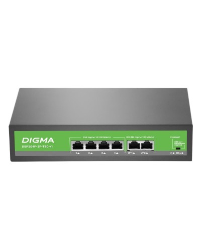 DSP204F-2F-T80 DSP204F-2F-T80 V1 (L2) 6х100Мбит/с 4PoE 4PoE+ 80W. Коммутатор с питанием по PoE. Digma в Москве
