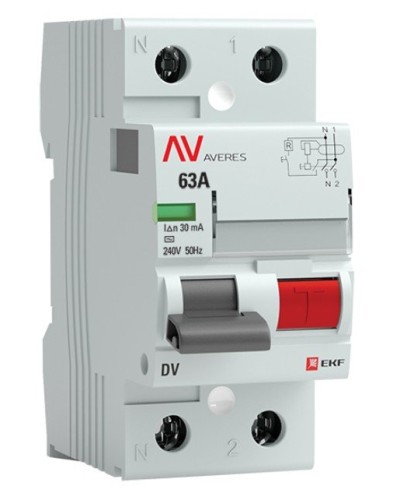 DV 2P 63А/ 30мА (AC)  AVERES (rccb-2-63-30-ac-av). Выключатели дифференциального тока (УЗО). EKF в Москве