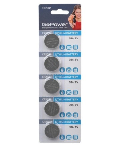 CR2032 GoPower, упак. 5 шт., БЛИСТЕР. Литиевый элемент питания. GoPower в Москве