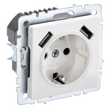 Розетка с з/к с USB A+A 2,1А РЮш10-1-БрБ белый BRITE (BR-R14-16-U21-D21-K01). Розетка с заземлением с защитными шторками, 2,1А. IEK