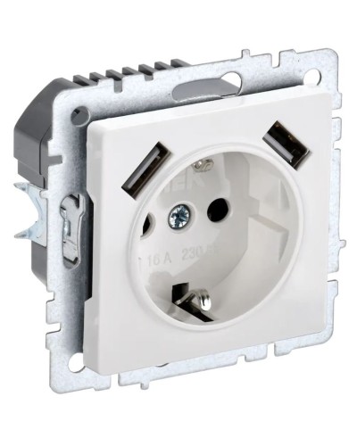 Розетка с з/к с USB A+A 2,1А РЮш10-1-БрБ белый BRITE (BR-R14-16-U21-D21-K01). Розетка с заземлением с защитными шторками, 2,1А. IEK в Москве