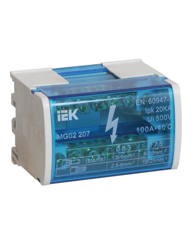 ШНК 2х7 L+PEN (YND10-2-07-100). Шина на DIN-рейку в корпусе (кросс-модуль). IEK в Москве