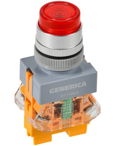 Кнопка D7-11DNZS d=22мм красная GENERICA (BBT50-11DNZS-3-11-K04-G). Кнопка управления с подсветкой и фиксацией. IEK в Москве