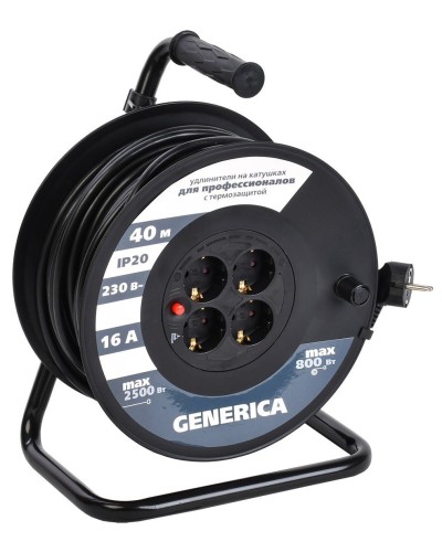 УК40 4 места 2P+PE, 40м GENERICA (WKP20-16-04-40-G). Удлинитель на катушке с термозащитой, 3х1,5кв.мм. IEK в Москве