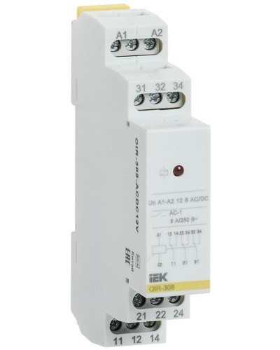 Реле промежуточное модульное OIR 3 контакта 8А 12В AC/DC (OIR-308-ACDC12V). Реле промежуточное модульное. IEK в Москве