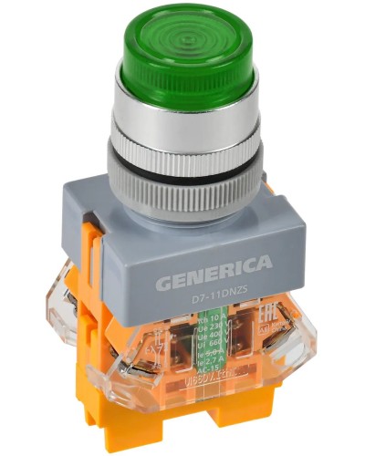 Кнопка D7-11DNZS d=22мм зеленая GENERICA (BBT50-11DNZS-3-11-K06-G). Кнопка управления с подсветкой и фиксацией. IEK в Москве