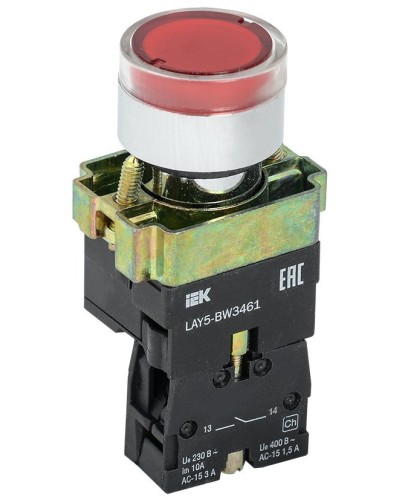 Кнопка LAY5-BW3461 с подсветкой красный 1з (BBT50-BW-K04). Кнопка с подсветкой. IEK в Москве