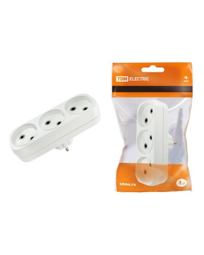 Блок на 3 гнезда 2П б/з плоский 6А 250B TDM (SQ1806-0027). Розетка. TDM ЕLECTRIC в Москве