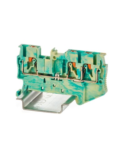 Клемма заземления, 3 точки подключения, 2.5 кв.мм (VPR-2.5-TWIN-PE-YG). Клемма заземления, зажим push-in. ДКС в Москве