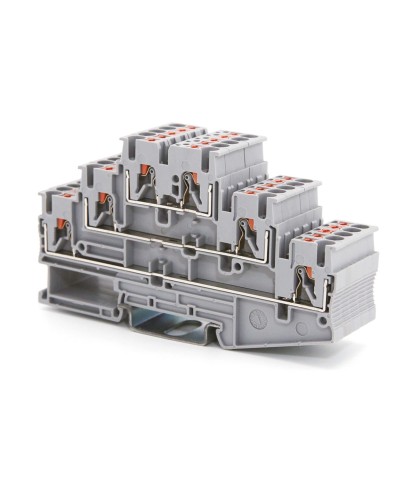 Клемма трехуровневая, зажим push-in, 2.5 кв.мм, синяя (VPR-2.5-3L-BU). Клемма проходная, 6 точки подключения. ДКС в Москве