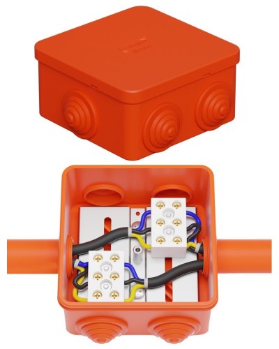 Коробка JBS080 85х85х50, 6 вых., 3P (0,15-10,0 мм²) (43301HF). Коробка монтажная, огнестойкая, без галогена. Экопласт в Москве