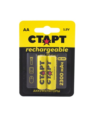 СТАРТ HR6 (AA, 2300 mah), упак. 2 шт. БЛИСТЕР. Перезаряжаемые аккумуляторы. СТАРТ в Москве